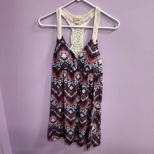 Pink Republic Sundress X-Small Crochet Design Back Chevron Zigzag Pattern Mini